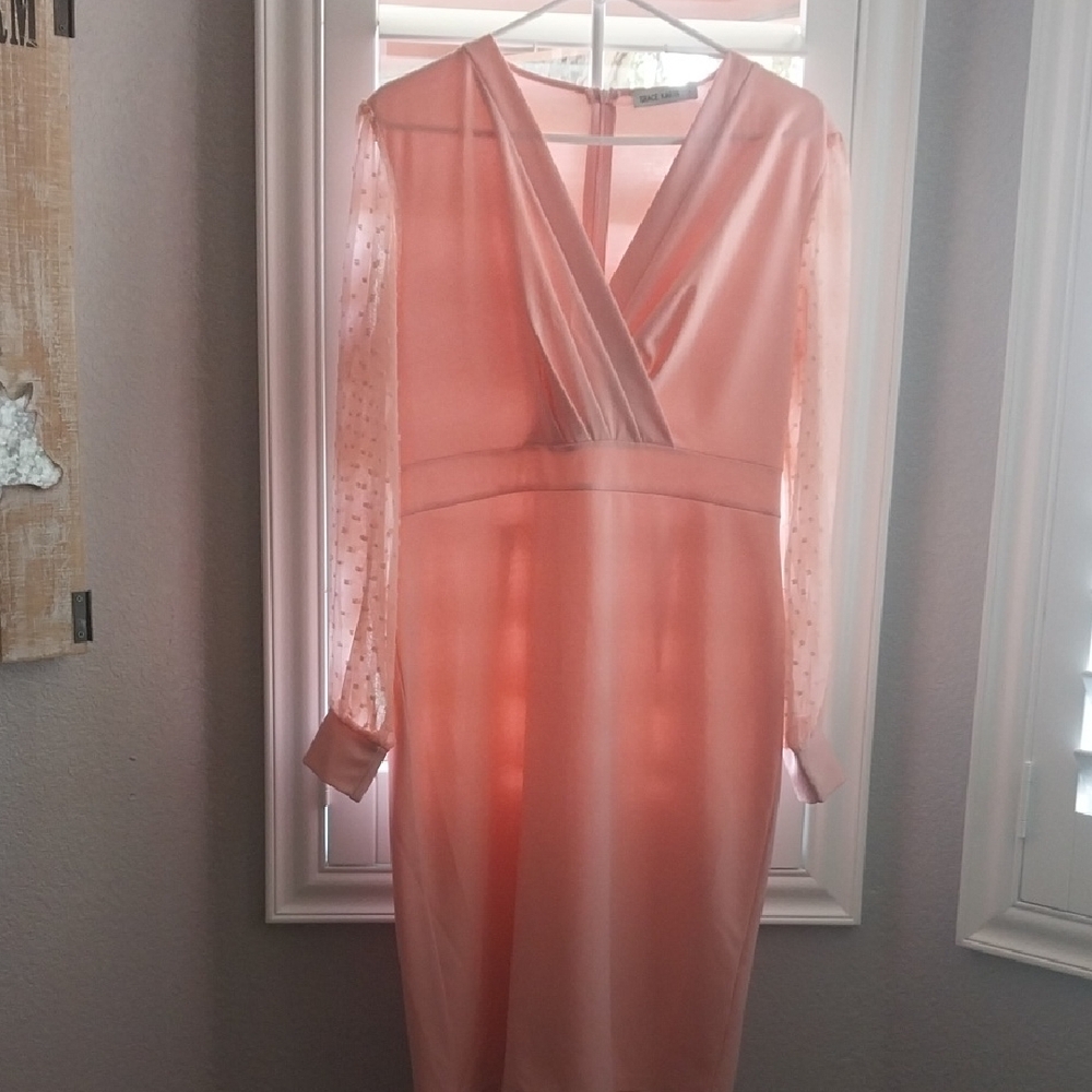 Elegant Pink Sheer Sleeve Dress
